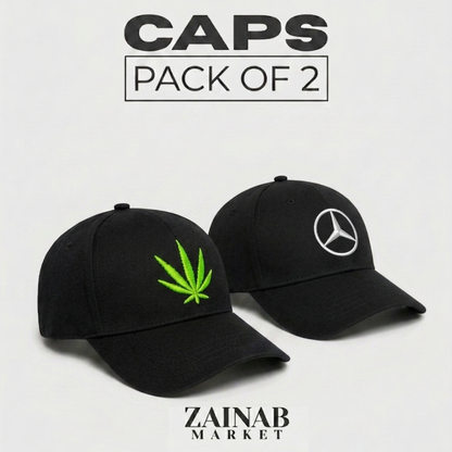 Embroidered Merc & Leaf Pack of 2 Caps
