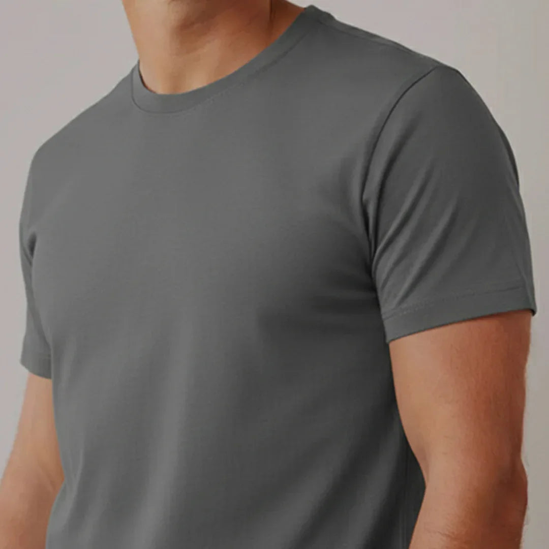 Cotton Round Neck Tee - Steel Gray - Zainab Market 