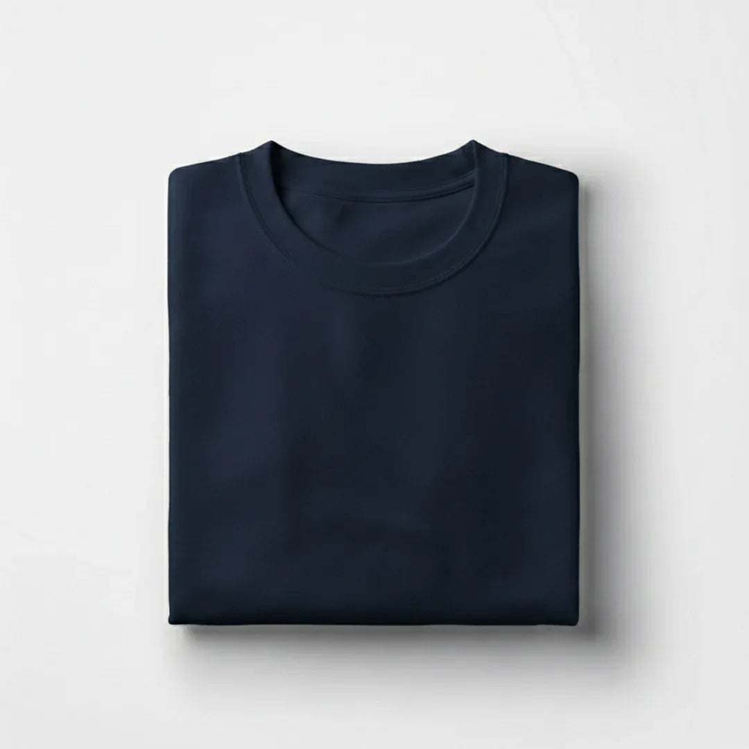 Cotton Round Neck Tee - Navy Blue - Zainab Market 