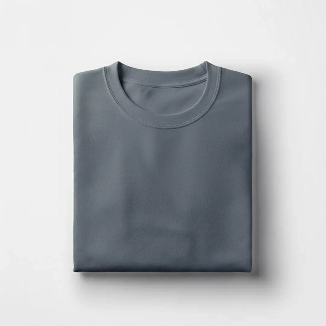 Cotton Round Neck Tee - Steel Gray - Zainab Market 