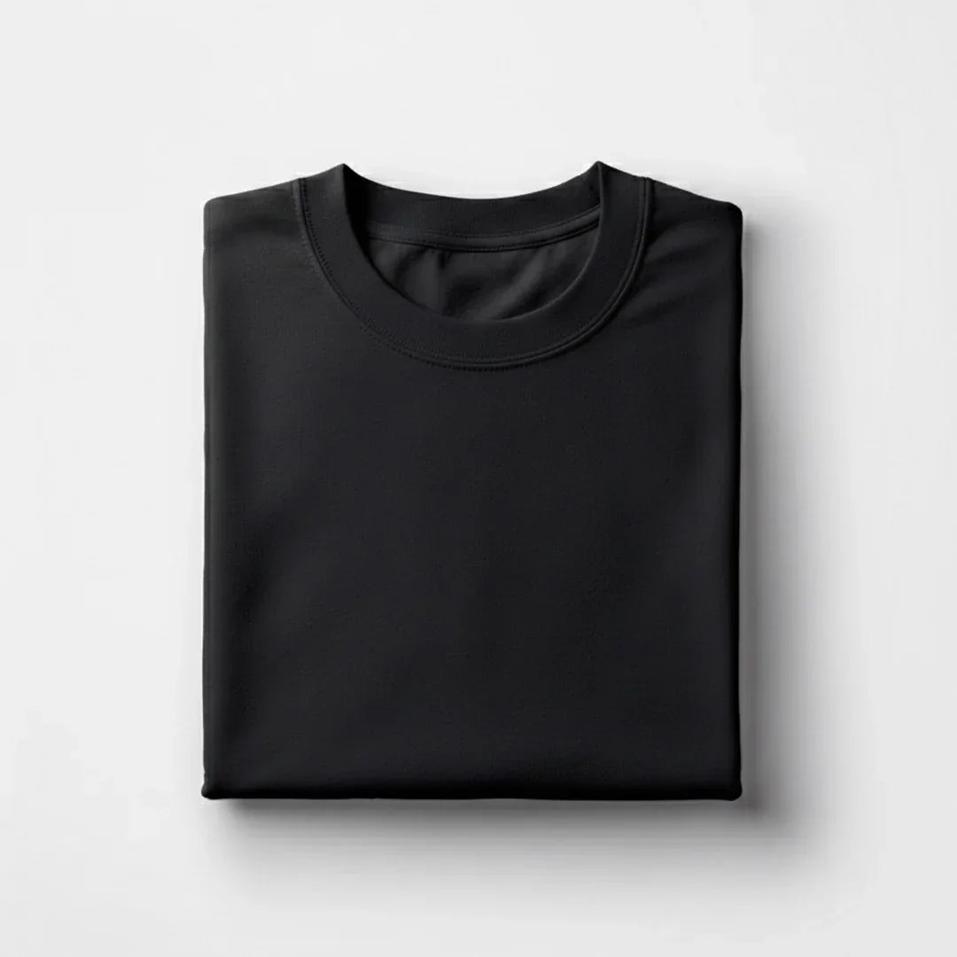 Cotton Round Neck Tee - Black - Zainab Market 